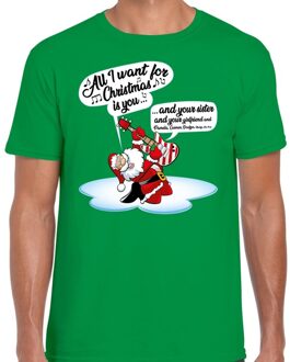 Bellatio Decorations Fout Kerst shirt zingende kerstman met gitaar groen voor heren