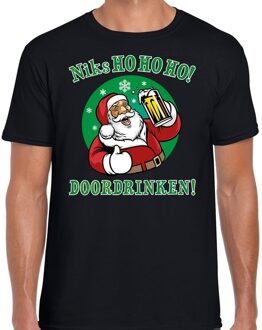 Bellatio Decorations Fout kerst shirt zuipende kerstman niks ho ho ho doordrinken zwart voor heren 2XL (56) - kerst t-shirts