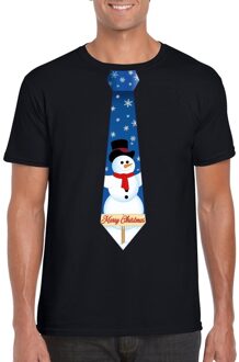 Bellatio Decorations Fout Kerst shirt zwart sneeuwman stropdas voor heren L - kerst t-shirts