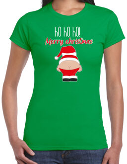 Bellatio Decorations fout Kerst t-shirt dames - Kerstman - groen - Merry Christmas 2XL - kerst t-shirts