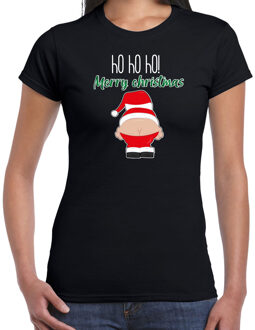 Bellatio Decorations fout Kerst t-shirt dames - Kerstman - zwart - Merry Christmas 2XL - kerst t-shirts Multikleur