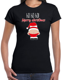 Bellatio Decorations fout Kerst t-shirt dames - Kerstman - zwart - Merry Christmas 2XL - kerst t-shirts