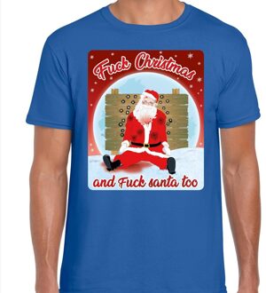 Bellatio Decorations Fout kerst t-shirt fuck christmas blauw voor heren
