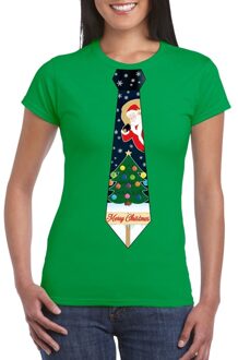 Bellatio Decorations Fout kerst t-shirt groen met kerstboom stropdas voor dames