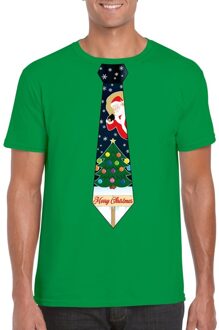 Bellatio Decorations Fout kerst t-shirt groen met kerstboom stropdas voor heren