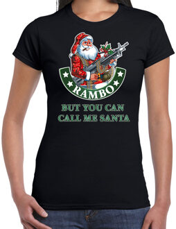 Bellatio Decorations Fout Kerst t-shirt / Kerstkleding Rambo but you can call me Santa voor dames 2XL - kerst t-shirts Zwart