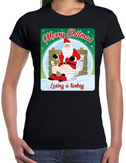 Bellatio Decorations Fout kerst t-shirt merry shitmas turkey zwart voor dames