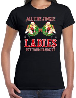 Bellatio Decorations Fout Kerst t-shirt trui - zwart - single jingle ladies - borsten - voor dames - kerstkleding