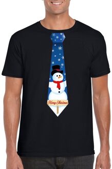 Bellatio Decorations Fout kerst t-shirt zwart met sneeuwpop stropdas voor heren