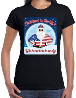 Bellatio Decorations Fout kerstborrel Amerika t-shirt christmas in USA zwart voor dames XS - kerst t-shirts