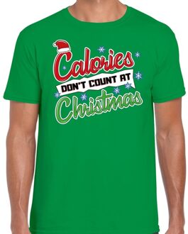 Bellatio Decorations Fout kerstborrel shirt / Fout Kerst t-shirt calories dont count at christmas groen voor heren 2XL (56) - kerst t-shirts