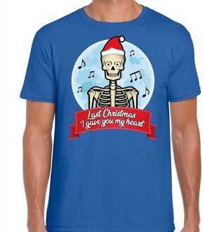 Bellatio Decorations Fout kerstborrel shirt / Fout Kerst t-shirt last christmas i gave you my heart blauw voor heren 2XL (56) - kerst t-shirt