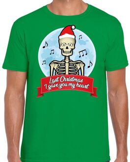 Bellatio Decorations Fout kerstborrel shirt / Fout Kerst t-shirt last christmas i gave you my heart groen voor heren 2XL (56) - kerst t-shirt