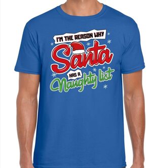 Bellatio Decorations Fout kerstborrel shirt / Fout Kerst t-shirt why santa has a naughty list blauw voor heren 2XL (56) - kerst t-shirts