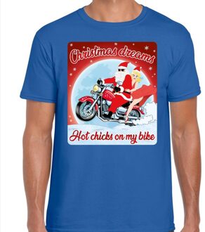 Bellatio Decorations Fout kerstborrel shirt / kerstshirt christmas dreams blauw voor motorrijders voor heren 2XL - kerst t-shirts