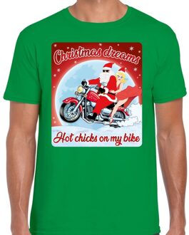 Bellatio Decorations Fout kerstborrel shirt / kerstshirt christmas dreams groen voor motorrijders voor heren 2XL - kerst t-shirts