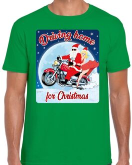 Bellatio Decorations Fout kerstborrel shirt / kerstshirt driving home for christmas groen voor motorrijders voor heren 2XL - kerst t-shirts