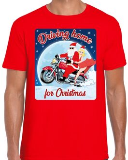 Bellatio Decorations Fout kerstborrel shirt / kerstshirt driving home for christmas rood voor motorrijders voor heren 2XL - kerst t-shirts