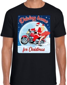 Bellatio Decorations Fout kerstborrel shirt / kerstshirt driving home for christmas zwart voor motorrijders voor heren 2XL - kerst t-shirts