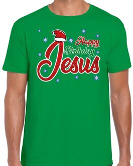 Bellatio Decorations Fout kerstborrel shirt / kerstshirt Happy birthday Jesus groen heren 2XL (56) - kerst t-shirts