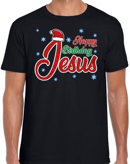 Bellatio Decorations Fout kerstborrel shirt / kerstshirt Happy birthday Jesus zwart heren 2XL (56) - kerst t-shirts