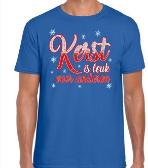 Bellatio Decorations Fout kerstborrel shirt / kerstshirt Kerst is leuk voor anderen blauw heren 2XL (56) - kerst t-shirts