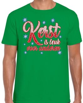 Bellatio Decorations Fout kerstborrel shirt / kerstshirt Kerst is leuk voor anderen groen heren S (48) - kerst t-shirts