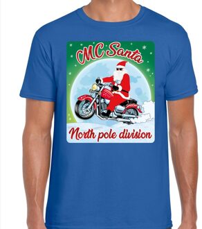 Bellatio Decorations Fout kerstborrel shirt / kerstshirt MC Santa blauw voor motorrijders voor heren S - kerst t-shirts