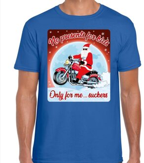 Bellatio Decorations Fout kerstborrel shirt / kerstshirt no presents for kids blauw voor motorrijders voor heren M - kerst t-shirts