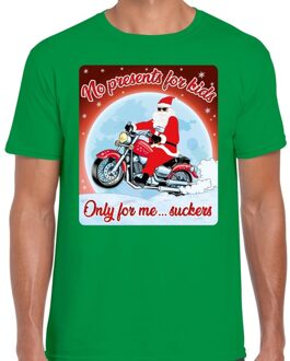 Bellatio Decorations Fout kerstborrel shirt / kerstshirt no presents for kids groen voor motorrijders voor heren L - kerst t-shirts