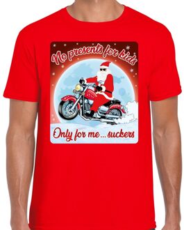 Bellatio Decorations Fout kerstborrel shirt / kerstshirt no presents for kids voor motorrijders rood voor heren M - kerst t-shirts