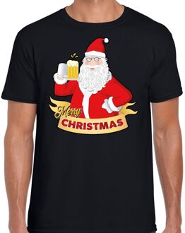 Bellatio Decorations Fout kerstborrel shirt / kerstshirt Santa cheers / bier zwart heren 2XL (56) - kerst t-shirts