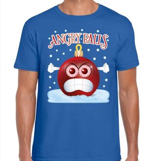 Bellatio Decorations Fout kerstborrel t-shirt / kerstshirt Angry balls blauw voor heren 2XL (56) - kerst t-shirts