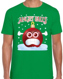 Bellatio Decorations Fout kerstborrel t-shirt / kerstshirt Angry balls groen voor heren 2XL (56) - kerst t-shirts