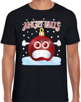 Bellatio Decorations Fout kerstborrel t-shirt / kerstshirt Angry balls zwart voor heren 2XL (56) - kerst t-shirts