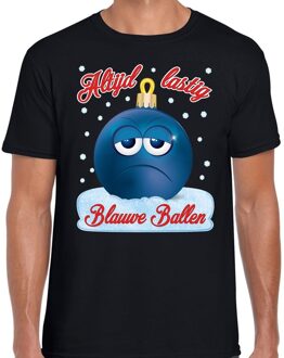 Bellatio Decorations Fout kerstborrel t-shirt / kerstshirt Blauwe ballen zwart voor heren 2XL (56) - kerst t-shirts