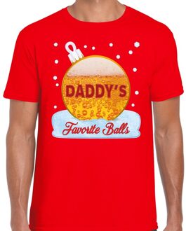 Bellatio Decorations Fout kerstborrel t-shirt / kerstshirt Daddy his favorite ball met bierprint rood voor heren 2XL (56) - kerst t-shirts