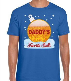 Bellatio Decorations Fout kerstborrel t-shirt / kerstshirt Daddy his favorite balls met bierprint blauw voor heren 2XL (56) - kerst t-shirts