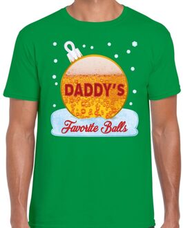 Bellatio Decorations Fout kerstborrel t-shirt / kerstshirt Daddy his favorite balls met bierprint groen voor heren 2XL (56) - kerst t-shirts