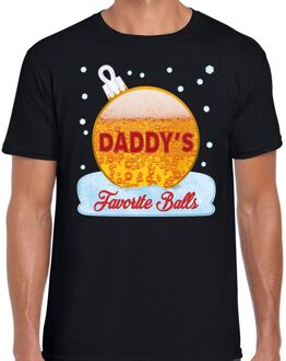 Bellatio Decorations Fout kerstborrel t-shirt / kerstshirt Daddy his favorite balls met bierprint zwart voor heren L (52) - kerst t-shirts