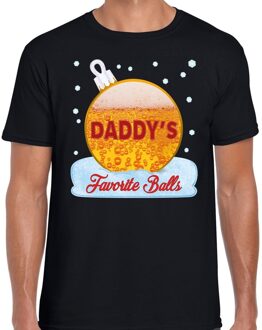 Bellatio Decorations Fout kerstborrel t-shirt / kerstshirt Daddy his favorite balls met bierprint zwart voor heren S (48) - kerst t-shirts