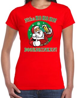 Bellatio Decorations Fout kerstborrel t-shirt / kerstshirt ho ho ho doordrinken bier rood voor dames M - kerst t-shirts