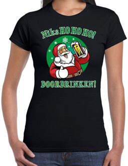 Bellatio Decorations Fout kerstborrel t-shirt / kerstshirt ho ho ho doordrinken bier zwart voor dames XL - kerst t-shirts