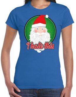 Bellatio Decorations Fout kerstborrel t-shirt / kerstshirt I hate this blauw voor dames 2XL - kerst t-shirts