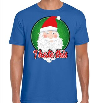 Bellatio Decorations Fout kerstborrel t-shirt / kerstshirt I hate this blauw voor heren 2XL (56) - kerst t-shirts