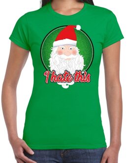 Bellatio Decorations Fout kerstborrel t-shirt / kerstshirt I hate this groen voor dames 2XL - kerst t-shirts