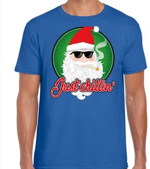 Bellatio Decorations Fout kerstborrel t-shirt / kerstshirt just chillin blauw voor heren 2XL (56) - kerst t-shirts