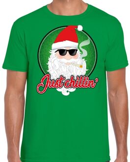 Bellatio Decorations Fout kerstborrel t-shirt / kerstshirt just chillin groen voor heren 2XL (56) - kerst t-shirts