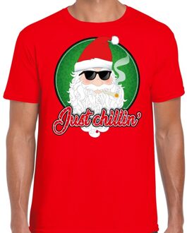 Bellatio Decorations Fout kerstborrel t-shirt / kerstshirt just chillin rood voor heren 2XL (56) - kerst t-shirts