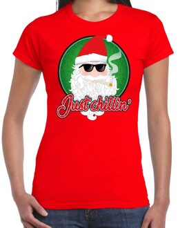 Bellatio Decorations Fout kerstborrel t-shirt / kerstshirt just chillin stoere kerstman rood voor dames 2XL - kerst t-shirts